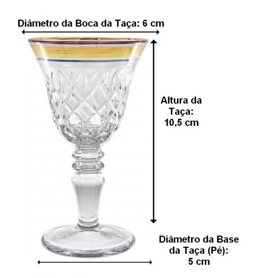 Taça Para Licor Lapidada Com Borda Dourada Em Vidro